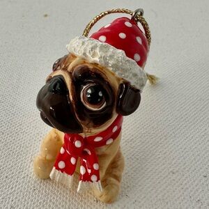 Festive Red Polka Dot Pug Dog Ornament
